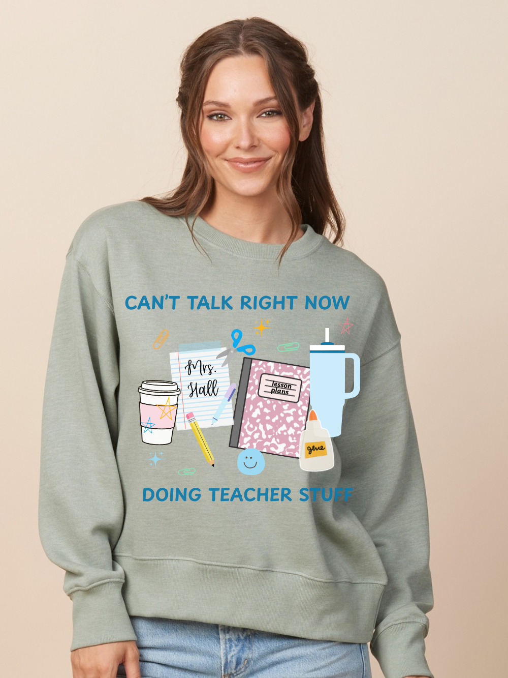 Custom Name Doing Teacher Stuff Enza Boxy Graphic Crewneck