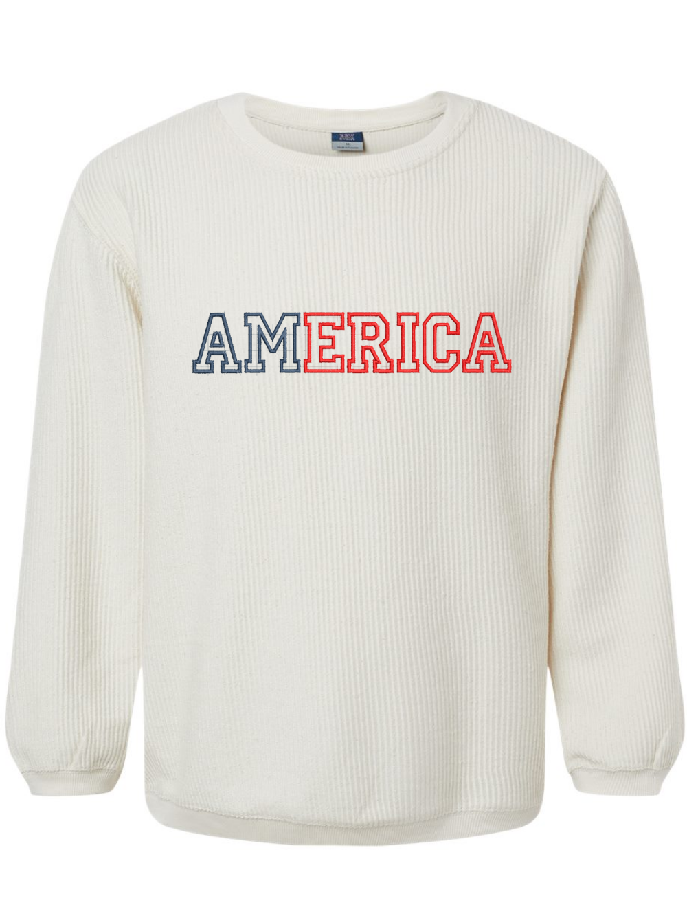 America Royal & Red Embroidered Corded Crewneck Sweatshirt