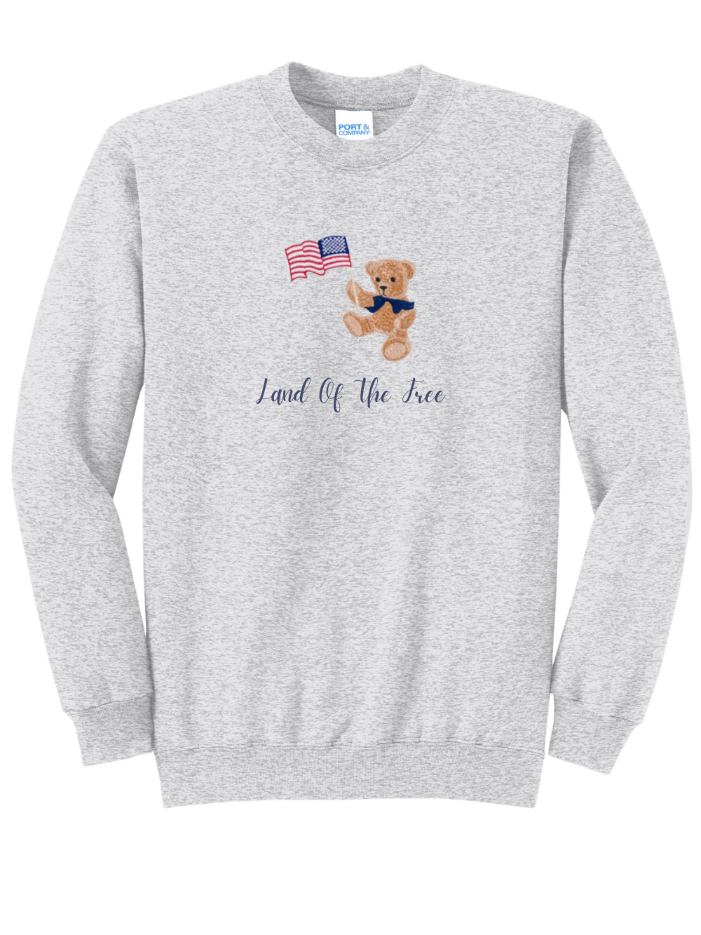Patriotic Teddy Bear Embroidered American Flag Crewneck Sweatshirt