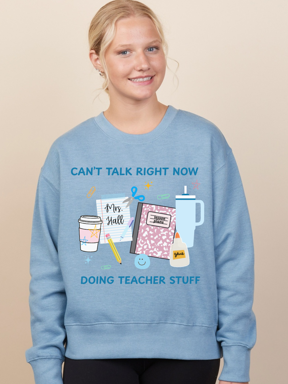 Custom Name Doing Teacher Stuff Enza Boxy Graphic Crewneck