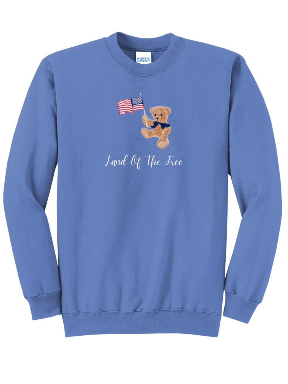 Patriotic Teddy Bear Embroidered American Flag Crewneck Sweatshirt