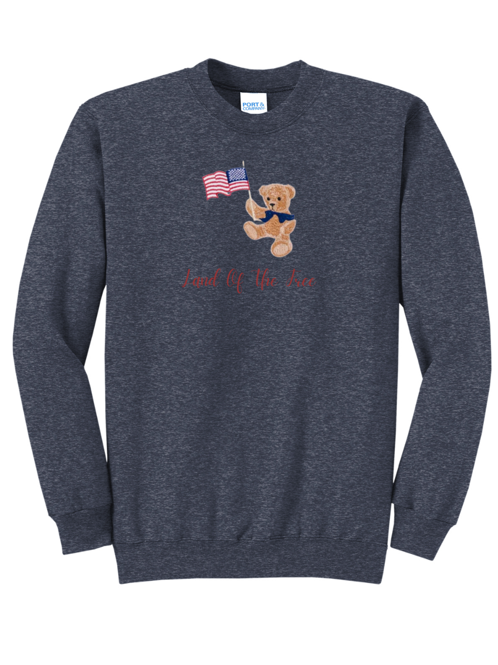 Patriotic Teddy Bear Embroidered American Flag Crewneck Sweatshirt