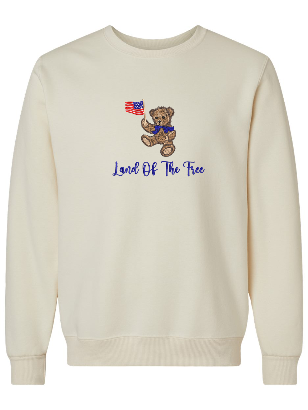 Patriotic Teddy Bear Embroidered American Flag Crewneck Sweatshirt