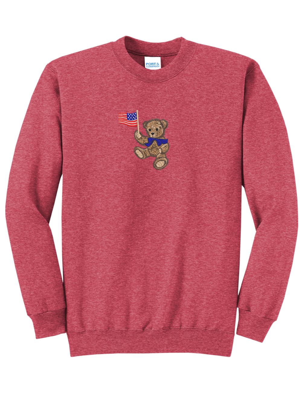 Patriotic Teddy Bear Embroidered American Flag Crewneck Sweatshirt
