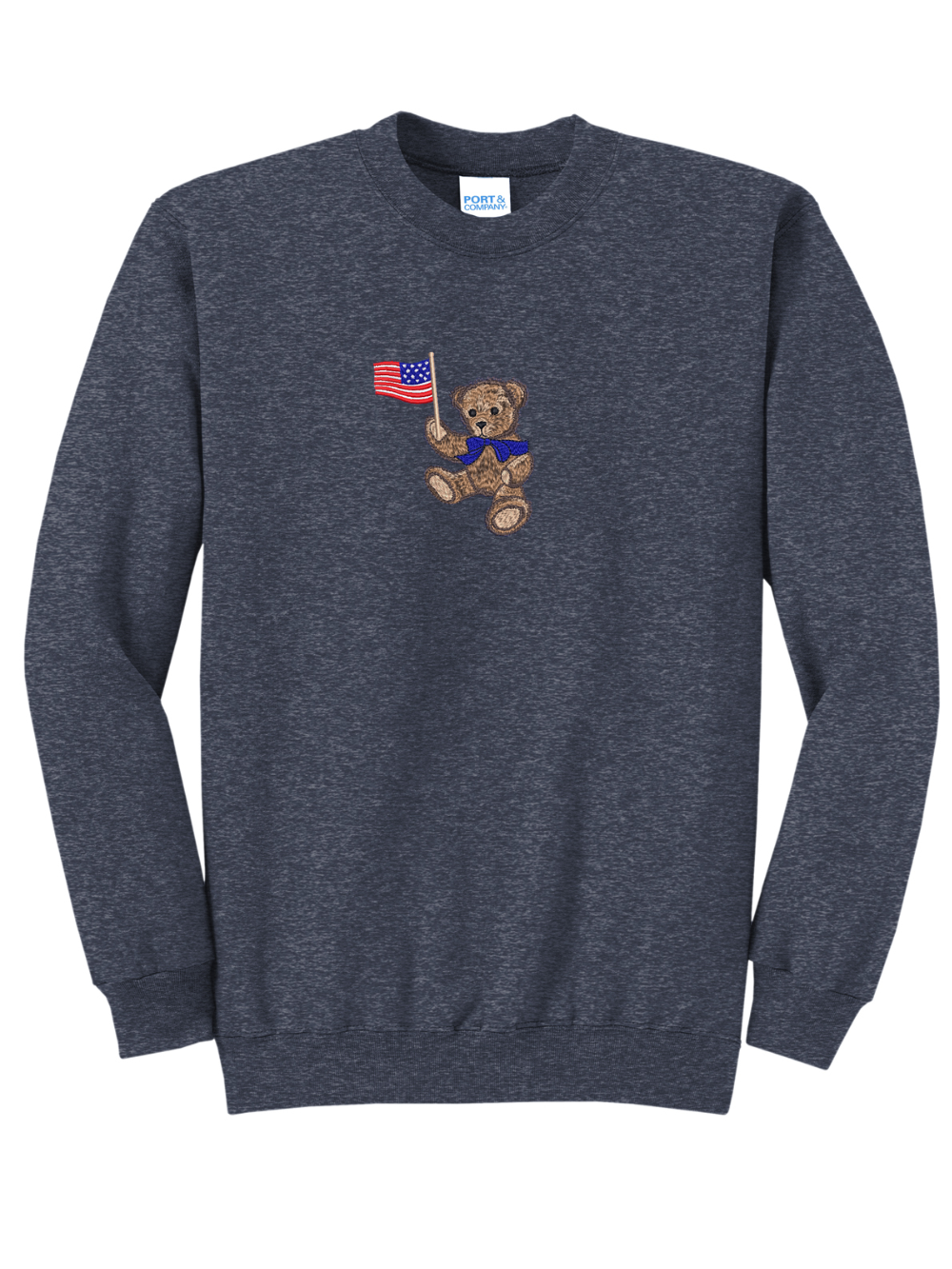 Patriotic Teddy Bear Embroidered American Flag Crewneck Sweatshirt