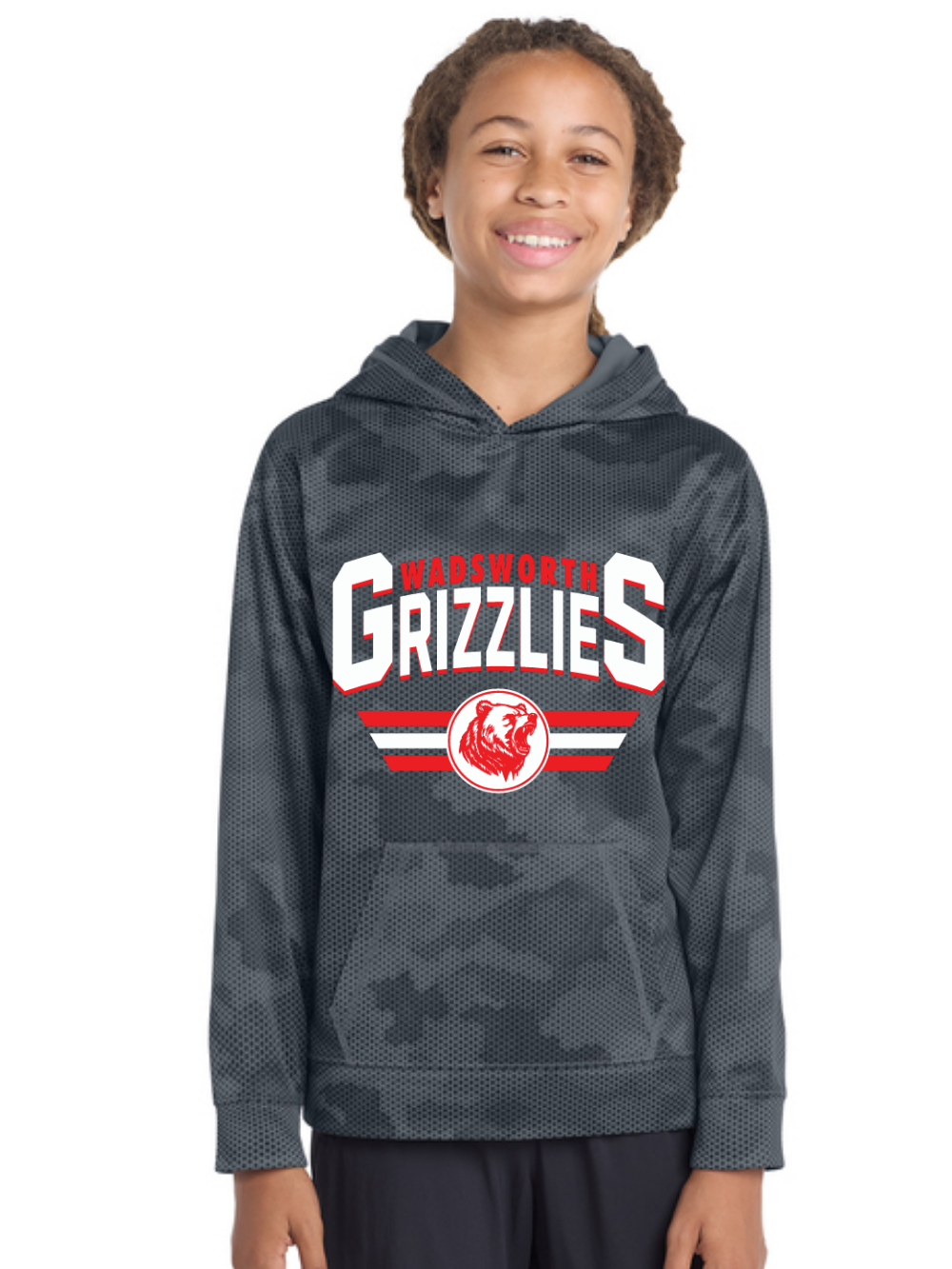 Wadsworth Grizzlies Printed Sport-Tek® CamoHex Fleece Youth Hooded Sweatshirt