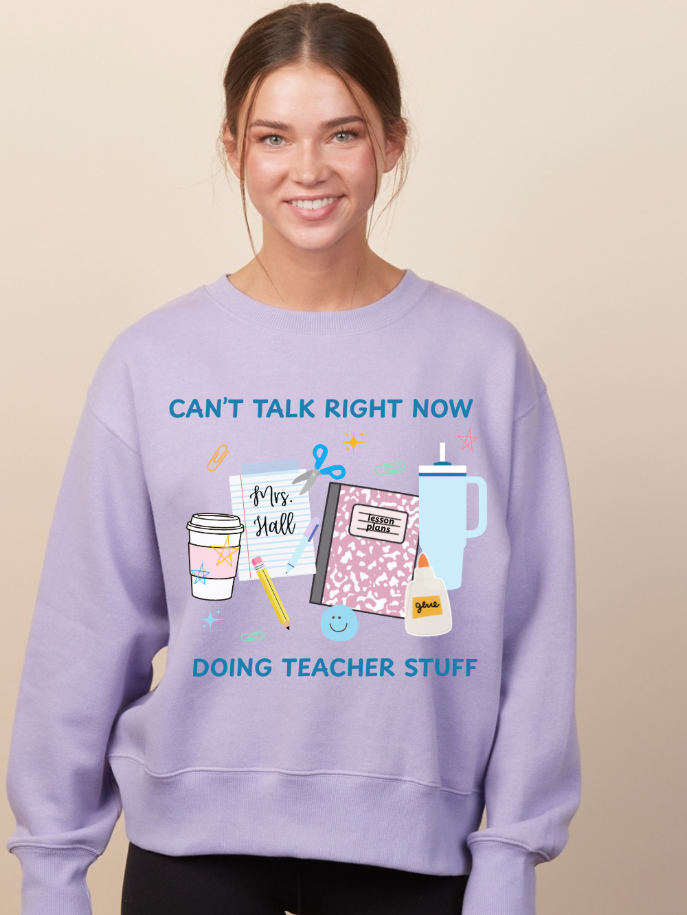 Custom Name Doing Teacher Stuff Enza Boxy Graphic Crewneck