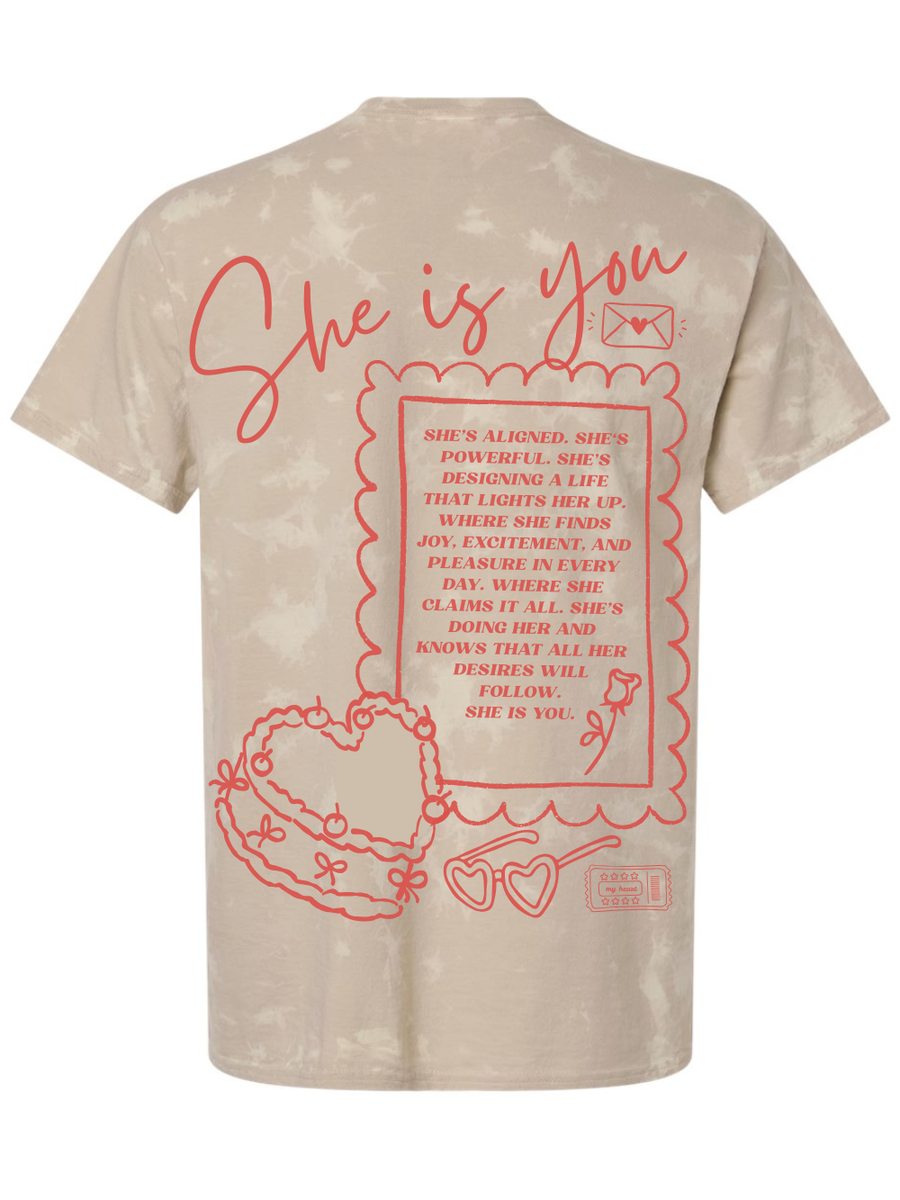 She Is You Embroidered Bow + Printed Front Graphic Heavyweight Tie Dye T-Shirt