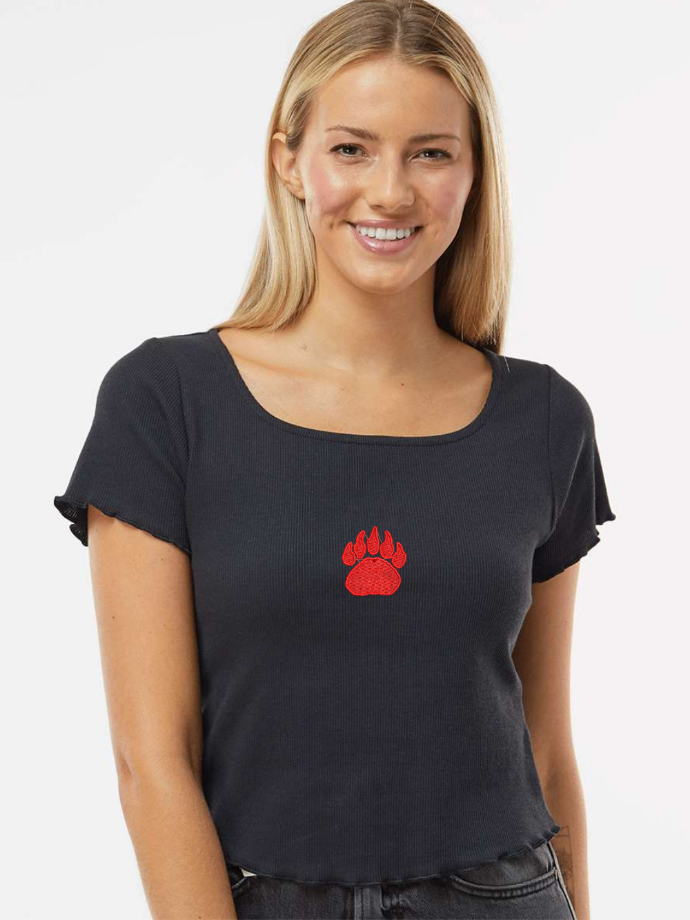 Wadsworth Paw Embroidered Ladies Baby Ribbed T-Shirt