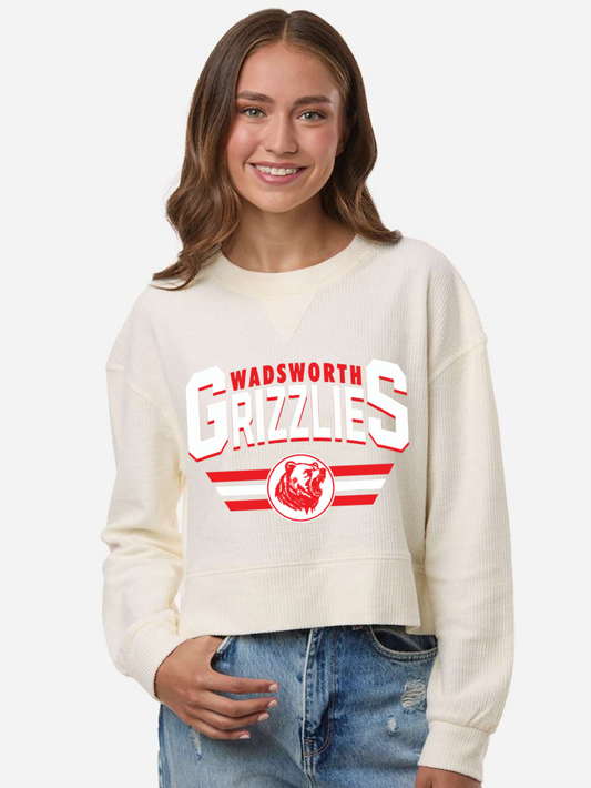 Wadsworth Grizzlies Printed Women's Ribbed Knit Cropped Boxy Crewneck