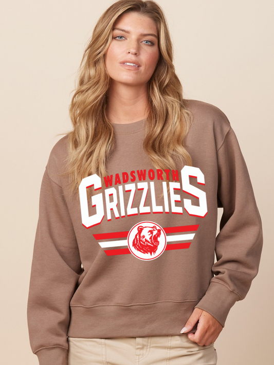 Wadsworth Grizzlies Printed Ladies Boxy Crewneck Sweatshirt