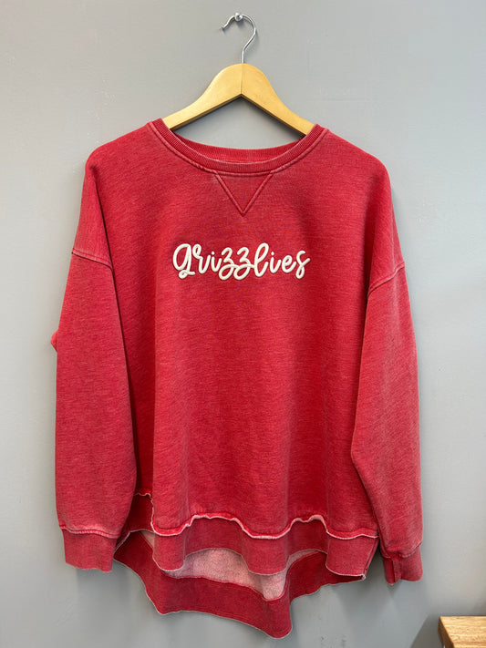 Custom Word Puff Embroidered Washed Tunic Crewneck Sweatshirt