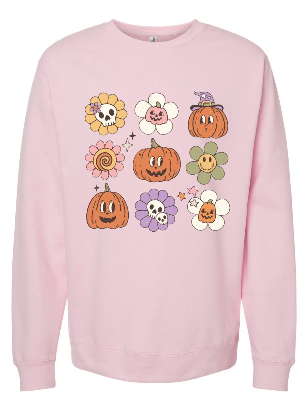 Groovy Pumpkin Floral Crewneck Graphic Colored Sweatshirt