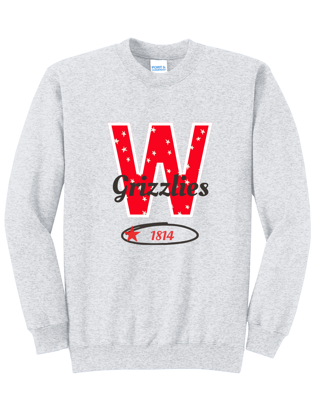 Wadsworth Grizzlies Applique Embroidered Crewneck