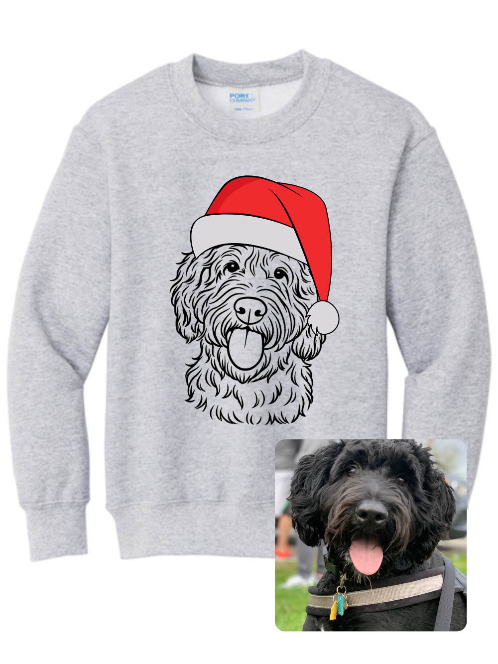 Custom Dog Santa Hat Printed Graphic Christmas Crewneck Sweatshirt