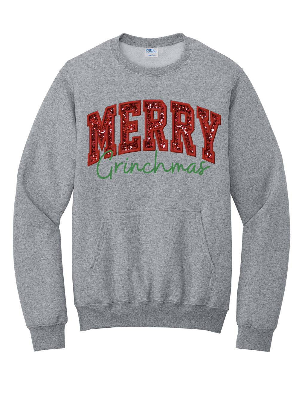 Glitter Applique Merry Grinchmas Pocket Crewneck Sweatshirt