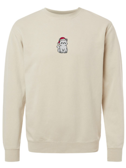 Christmas Cat Embroidered Washed Crewneck Sweatshirt