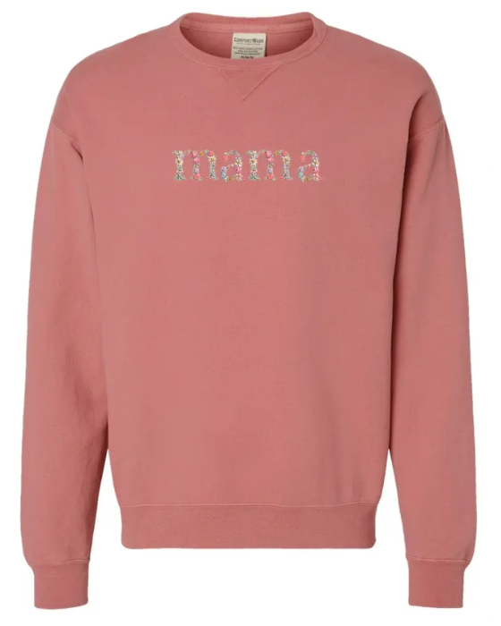 Custom Name White or Colored Floral Embroidered Unisex Comfort Wash Crewneck Sweatshirt