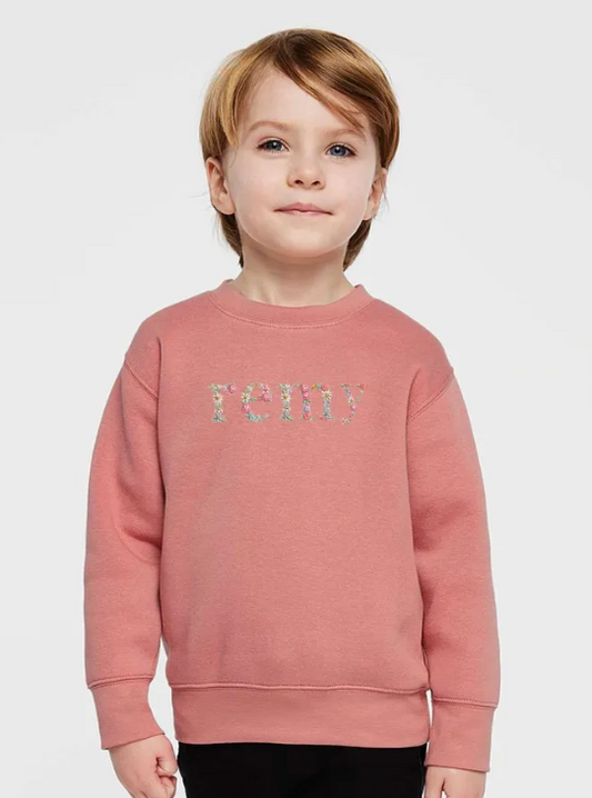 Custom Kids Name Floral Embroidered Crewneck Sweatshirt