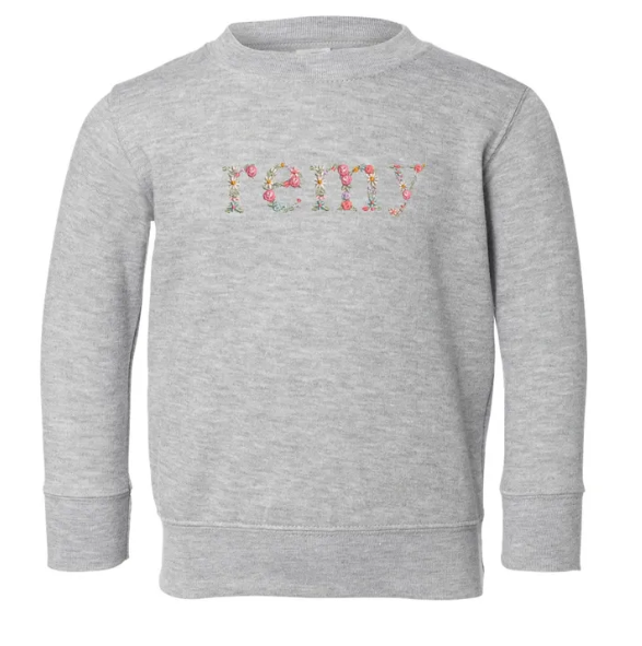 Custom Kids Name Floral Embroidered Crewneck Sweatshirt