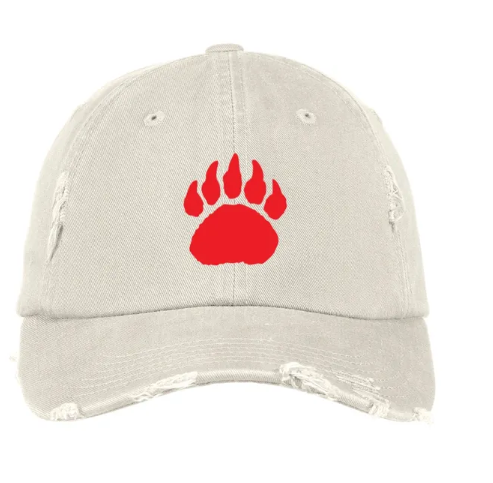 Red Paw Print Embroidered Distressed Hat