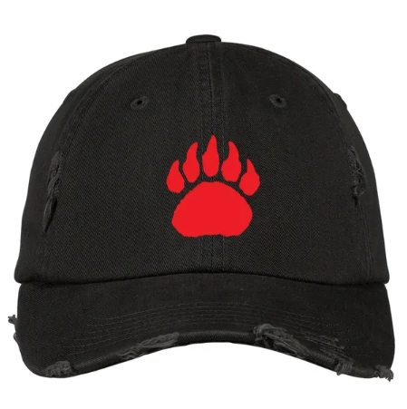 Red Paw Print Embroidered Distressed Hat