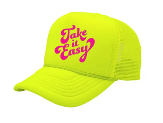 Take It Easy Embroidered Neon Trucker Mesh Hat