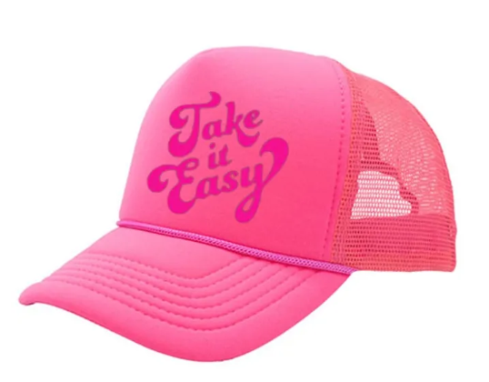 Take It Easy Embroidered Neon Trucker Mesh Hat