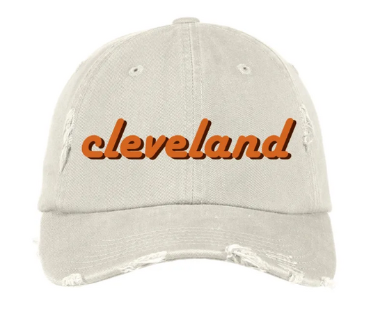 Cleveland Retro Font Embroidered Distressed Baseball Cap