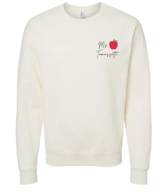 Custom "Mrs. Teacher" Embroidered Apple Crewneck Sweatshirt