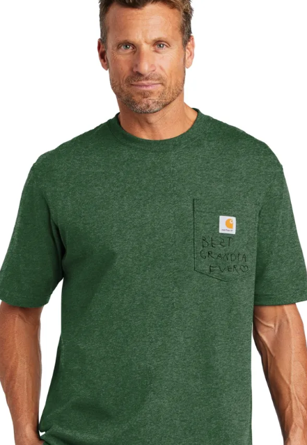 Custom Word or Handwriting Embroidered Carhartt Pocket Short Sleeve T-Shirt