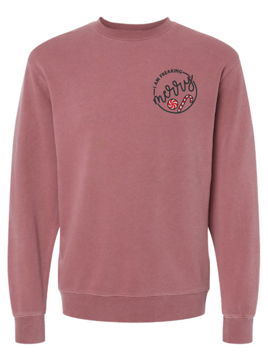 I Am Freaking Merry Embroidered Washed Crewneck Sweatshirt