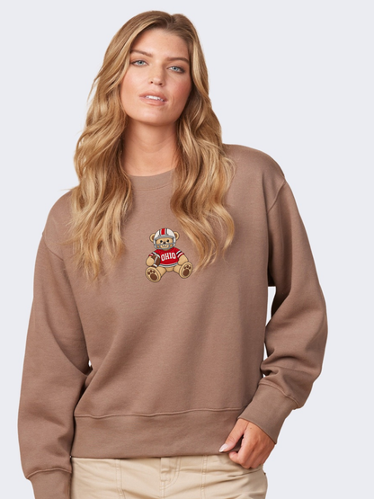 Ohio State Football Teddy Bear Embroidered Boxy Crewneck