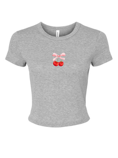 Cherry Coquette Bow Bella + Canvas Graphic Micro Rib Baby Tee