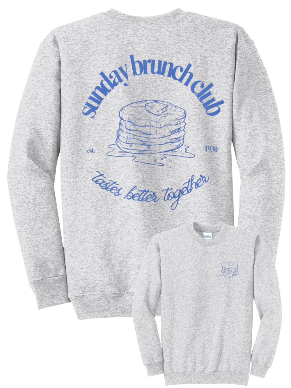 Sunday Brunch Club Embroidered Front Graphic Back Crewneck Sweatshirt