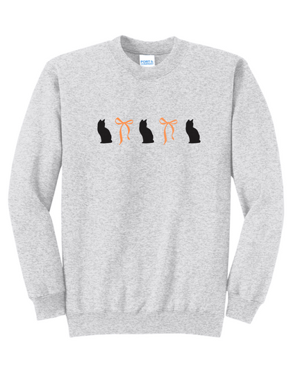 Black Cat Bow Embroidered Crewneck Sweatshirt