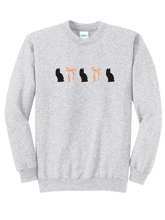 Black Cat Bow Embroidered Crewneck Sweatshirt