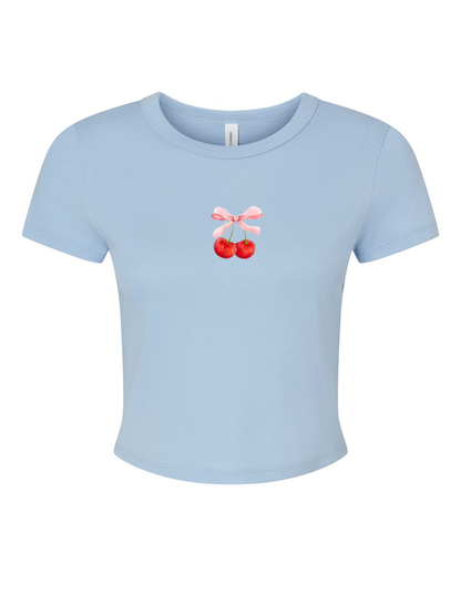 Cherry Coquette Bow Bella + Canvas Graphic Micro Rib Baby Tee