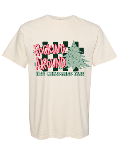 Rocking Around The Christmas Tree Checkered Graphic Comfort Colors T-Shirt