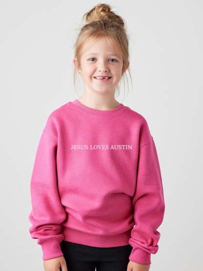 Jesus Loves Customized Embroidered Tone on Tone Youth Crewneck