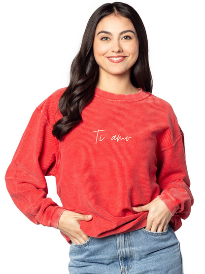 Love Languages Embroidered Corded Vintage Washed Crewneck Sweatshirt