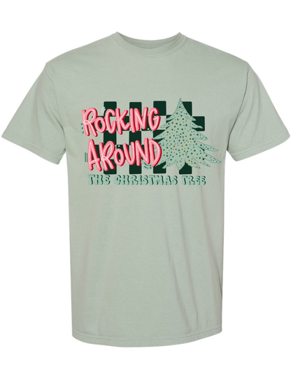 Rocking Around The Christmas Tree Checkered Graphic Comfort Colors T-Shirt