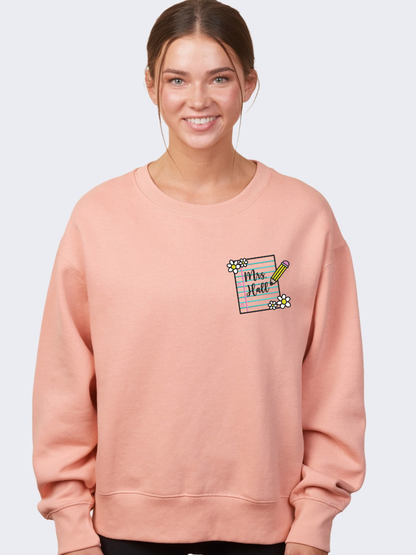 Custom Teacher Name Floral Notebook Embroidered Enza Crewneck