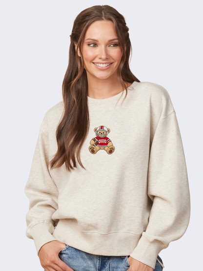 Ohio State Football Teddy Bear Embroidered Boxy Crewneck