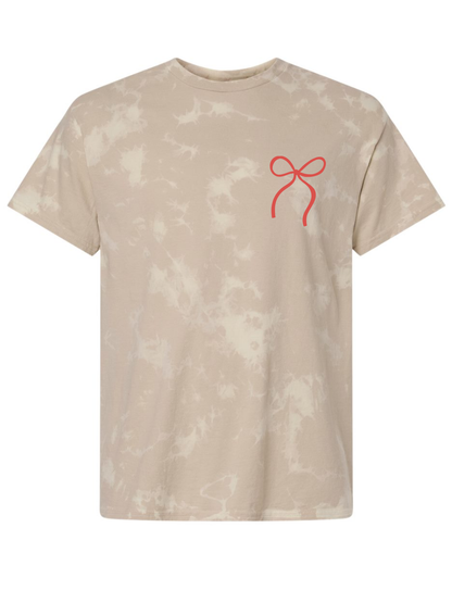 She Is You Embroidered Bow + Printed Front Graphic Heavyweight Tie Dye T-Shirt