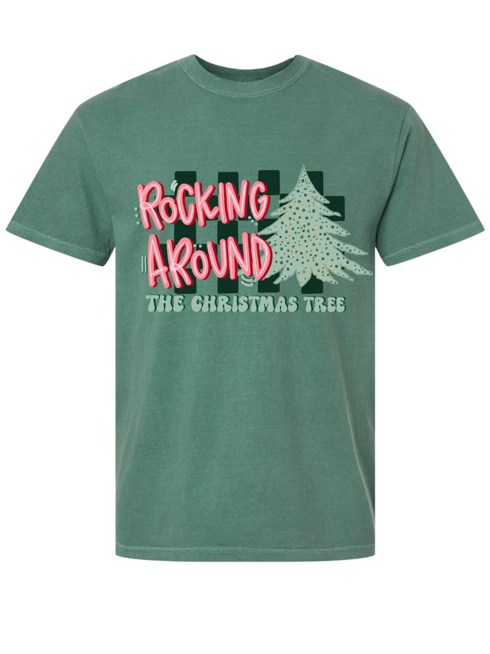 Rocking Around The Christmas Tree Checkered Graphic Comfort Colors T-Shirt