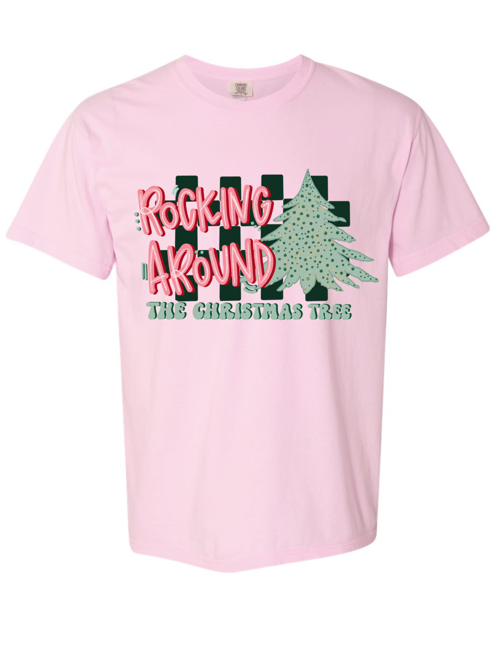 Rocking Around The Christmas Tree Checkered Graphic Comfort Colors T-Shirt
