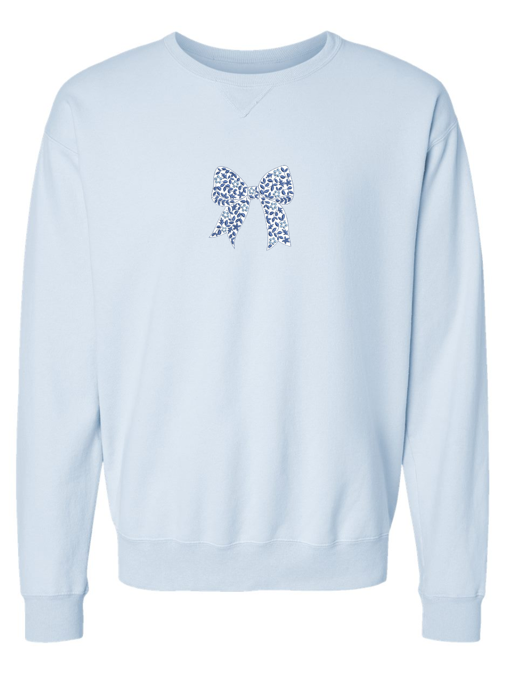 Blue Coquette Bow Embroidery Comfort Wash Crewneck Sweatshirt