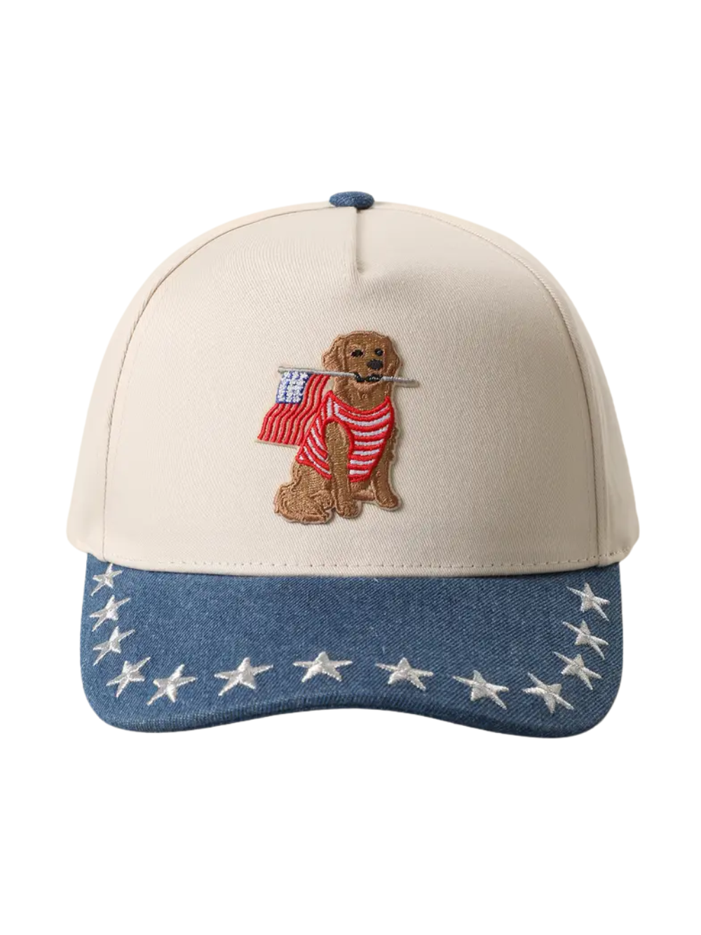 Dog USA Flag Embroidered Patch Star Brim Trucker Hat