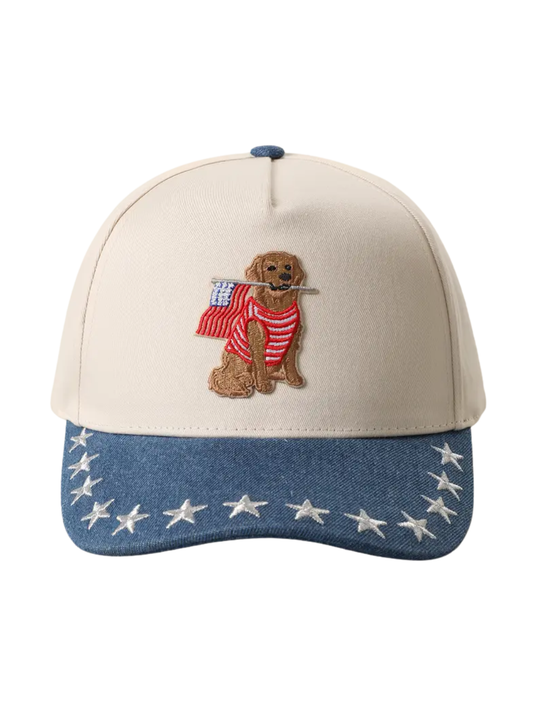 Dog USA Flag Embroidered Patch Star Brim Trucker Hat